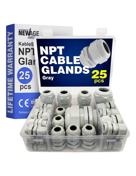 Kit 25 Pasacables NPT New Age America KableLock IP68 Gris
