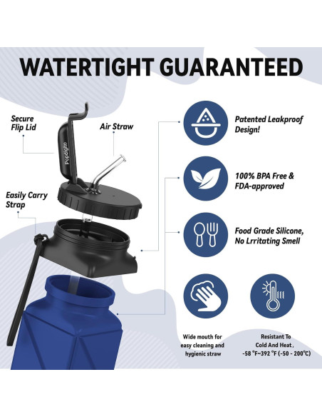 2 Botellas de Agua Plegables Popdigito 610ml a Prueba de Fugas