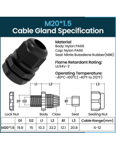Estrangulador de Alivio de Tensión SDTC Tech M20x1.5 IP68 10 Pcs 2