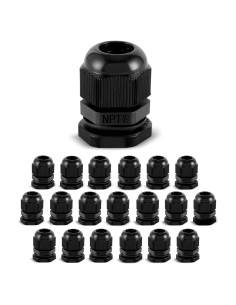 20 Conectores de Cable Impermeables NPT 1/2" Nylon Ajustables