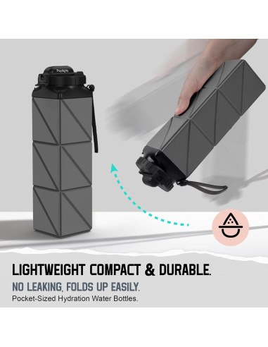2 Botellas de Agua Plegables Popdigito 610ml a Prueba de Fugas