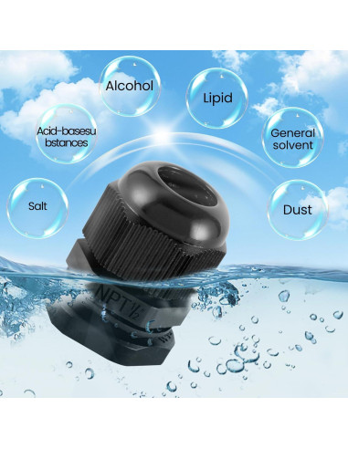 20 Conectores de Cable Impermeables NPT 1/2" Nylon Ajustables