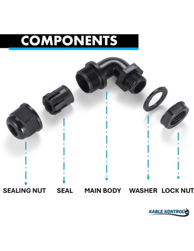 Conectores de Cable en Codo Nylon Kable Kontrol 1/2" 20 Pcs