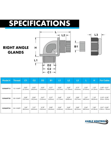 Conectores de Cable en Codo Nylon Kable Kontrol 1/2" 20 Pcs