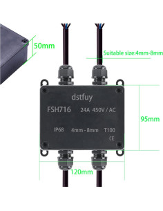Caja Eléctrica Impermeable IP68 dstfuy 120x95x50mm 24A 2
