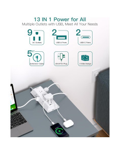 Regleta de Protección Addtam 9 Salidas 4 USB C 1.52m 2