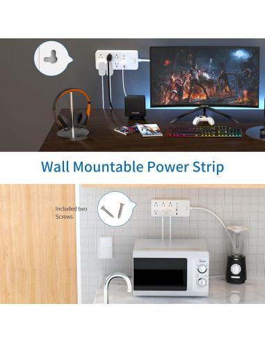 Regleta NTONPOWER 2 Enchufes 6 Salidas 4 USB 3m Protector 2100J