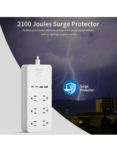 Regleta NTONPOWER 2 Enchufes 6 Salidas 4 USB 3m Protector 2100J