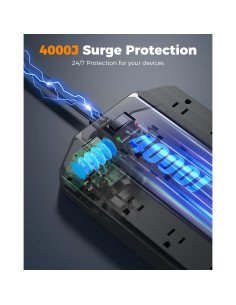 Regleta de Sobretensión TESSAN 22 Salidas 4000J 6FT USB 2