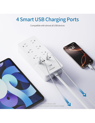 Regleta NTONPOWER 2 Enchufes 6 Salidas 4 USB 3m Protector 2100J