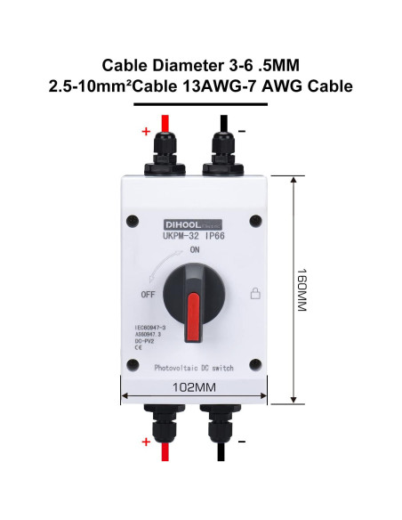 Interruptor Solar DIHOOL 32A 1200V 4P IP66 Aislador Exterior