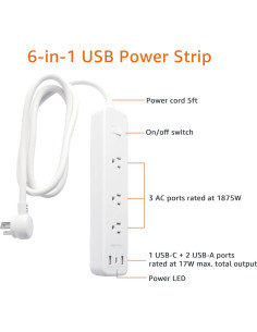 Toma de Corriente Amazon Basics 3 Salidas 3 USB 1.5m Blanco 2