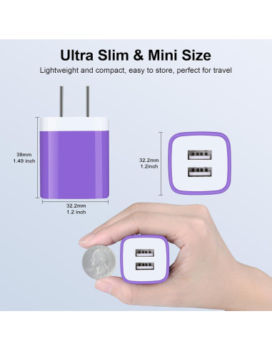 Cargador de Pared USB Doble 3 Pack 2.4A para iPhone y Samsung