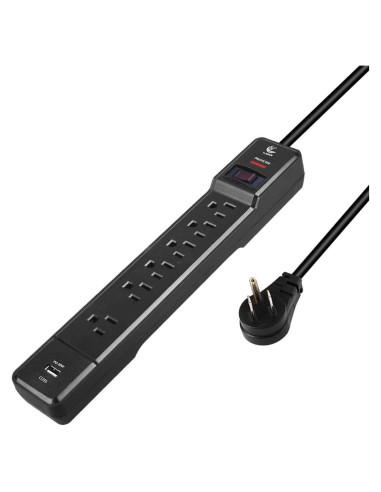 Regleta de Poder T-JOAN Negra 6 Salidas 1.83m USB-C 20W