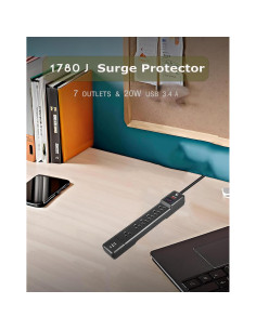 Regleta de Poder T-JOAN Negra 6 Salidas 1.83m USB-C 20W 2