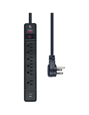 Regleta de Poder T-JOAN Negra 6 Salidas 1.83m USB-C 20W