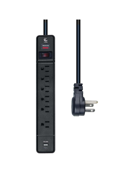Regleta de Poder T-JOAN Negra 6 Salidas 1.83m USB-C 20W