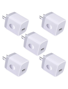 Cargador USB UorMe 1A 5V Pared 5 Paquetes Blanco