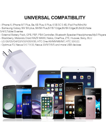 Cargador USB UorMe 1A 5V Pared 5 Paquetes Blanco