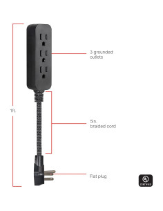 Regleta GE de 3 Salidas con Cable Trenzado de 15.24 cm Negro 2