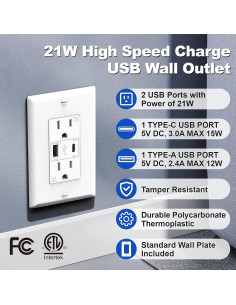 Enchufe USB ThunderWay 15A con 2 Puertos 21W - Paquete de 6 2