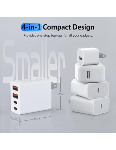 Cargador USB C Rápido 40W iGENJUN 4 Puertos Blanco