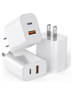 Paquete de 3 Cargadores USB C 20W Doble Puerto Rápido
