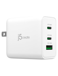 Cargador j5create 65W GaN USB-C 3 Puertos Compacto JUP3365
