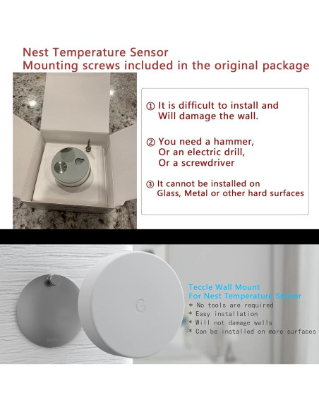 Soporte de Pared Teccle para Sensor de Temperatura Nest - Acero Inoxidable, Paquete de 4, Sin Agujeros