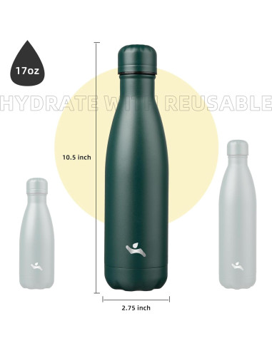 Botella de Agua Aislada Konokyo 0.5L Doble Pared Verde Militar
