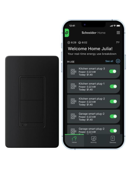 Interruptor WiFi Square D X 15A Monitoreo Energía Negro