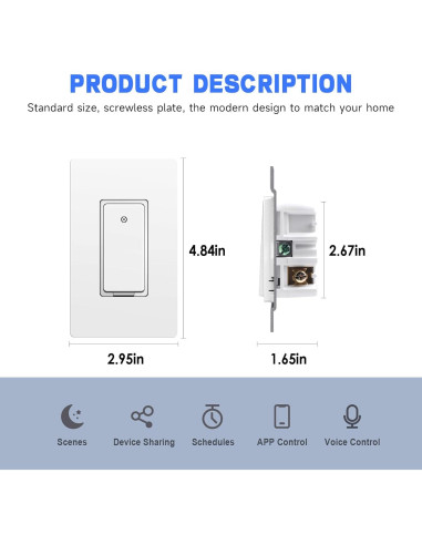 Interruptor de Luz Inteligente ZHEJIANG YUANTAI Wi-Fi 2.4GHz