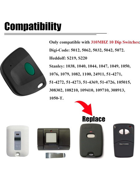 Control Remoto de Puerta de Garaje LAWOOH 310MHz Paquete de 2