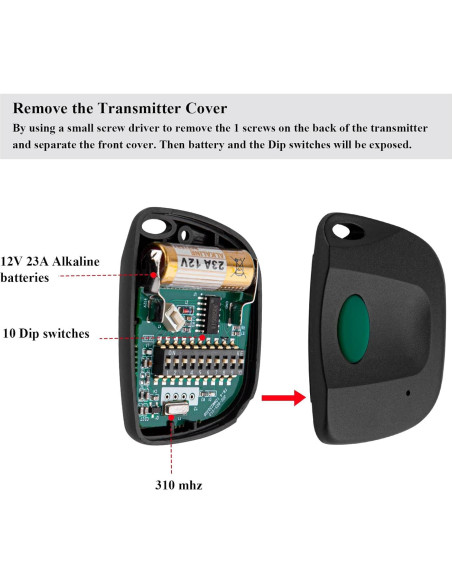 Control Remoto de Puerta de Garaje LAWOOH 310MHz Paquete de 2