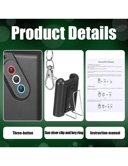 Control Remoto de Puerta de Garaje Kingdder 2 Pcs 3 Botones