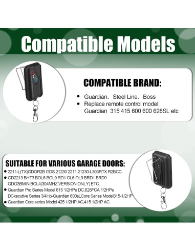 Control Remoto de Puerta de Garaje Kingdder 2 Pcs 3 Botones