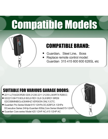 Control Remoto de Puerta de Garaje Kingdder 2 Pcs 3 Botones