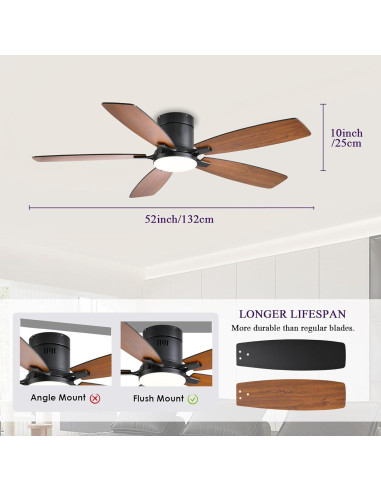 Ventilador de Techo FUMLTP 52" Marrón con Luz LED y Control Remoto