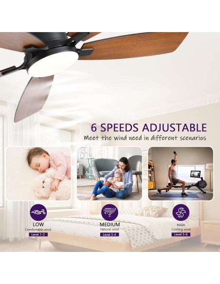 Ventilador de Techo FUMLTP 52" Marrón con Luz LED y Control Remoto