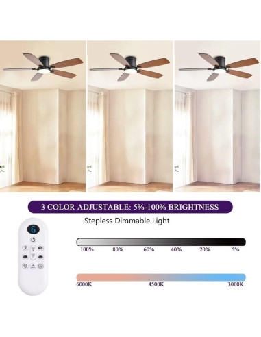 Ventilador de Techo FUMLTP 52" Marrón con Luz LED y Control Remoto