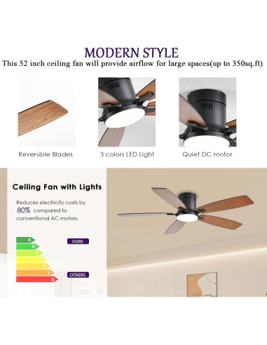 Ventilador de Techo FUMLTP 52" Marrón con Luz LED y Control Remoto