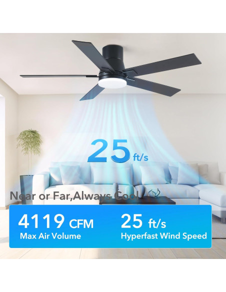 Ventilador de Techo Rayqueen 132 cm Negro con Control Remoto