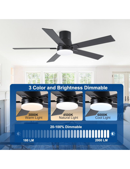 Ventilador de Techo Rayqueen 132 cm Negro con Control Remoto