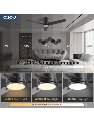 Ventilador de Techo CJOY 48" con Luz LED y Control Remoto