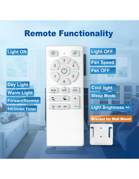 Ventilador de Techo Rayqueen 52" con Luz y Control Remoto