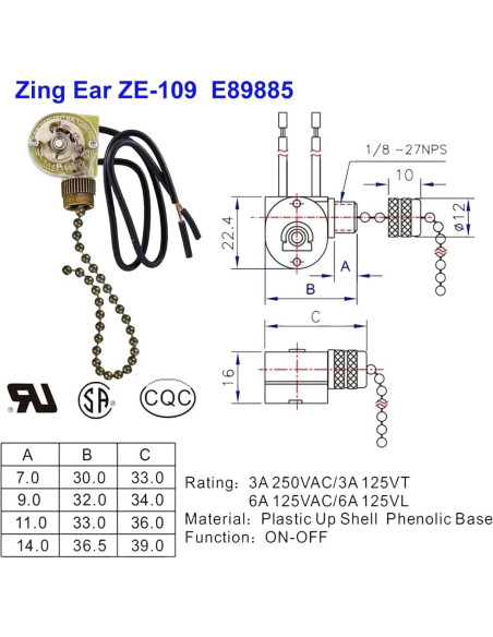Interruptores de Cadena Zing Ear ZE-109 para Ventilador de Techo - Paquete de 2