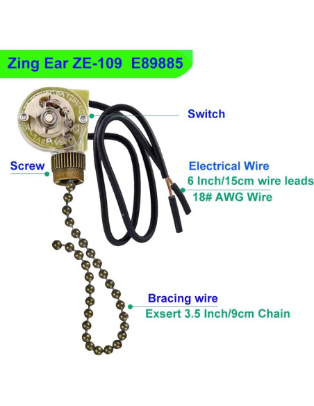 Interruptores de Cadena Zing Ear ZE-109 para Ventilador de Techo - Paquete de 2