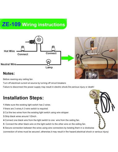Interruptores de Cadena Zing Ear ZE-109 para Ventilador de Techo - Paquete de 2