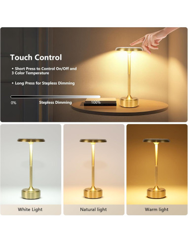 Lámpara de mesa LED recargable Baishezhuan Oro 3 niveles