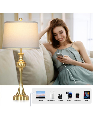 Lámpara de Mesa Dorada Cinyirong Táctil 3 Niveles USB